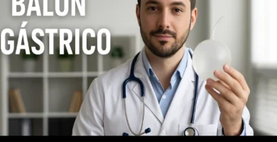 Un médico joven con bata blanca y estetoscopio cuelga de su cuello mientras sostiene con una mano un balón gástrico inflado, usado en procedimientos de pérdida de peso. Está en una consulta moderna, con estanterías al fondo que contienen libros y elementos decorativos. A su izquierda, en letras grandes, aparece el texto “BALÓN GÁSTRICO”, y en la parte inferior de la imagen se lee “Opiniones Reales del Balón Gástrico”, junto al logo del sitio web LosQueOpinan.com. La imagen representa un contexto médico que acompaña artículos de opinión sobre el balón gástrico, incluyendo valoraciones reales, experiencias personales, efectos secundarios y la percepción general de este método.